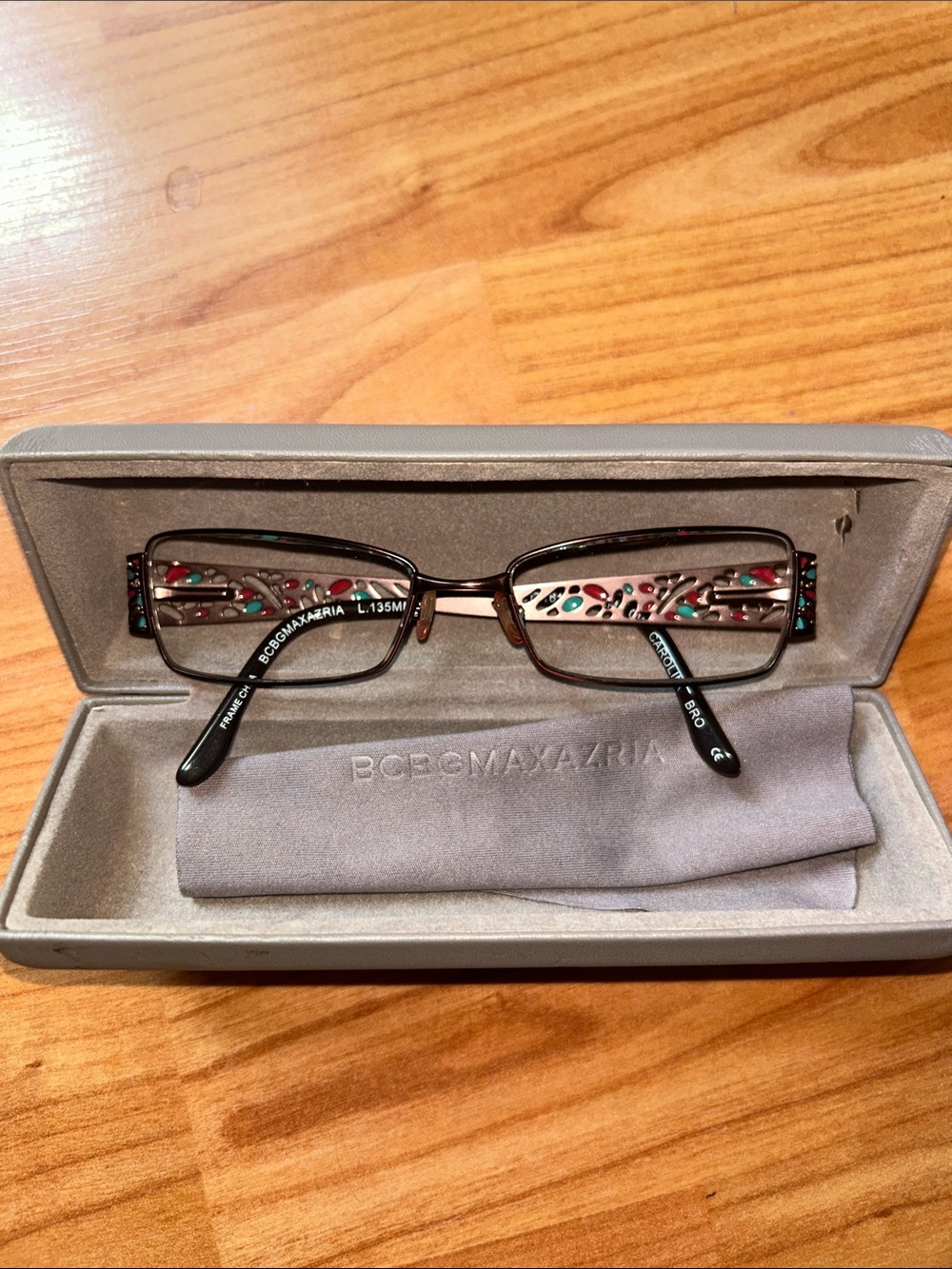 Y2K BCBGMaxAzria Black Rectangular Glasses with Multicolor Temple Accents